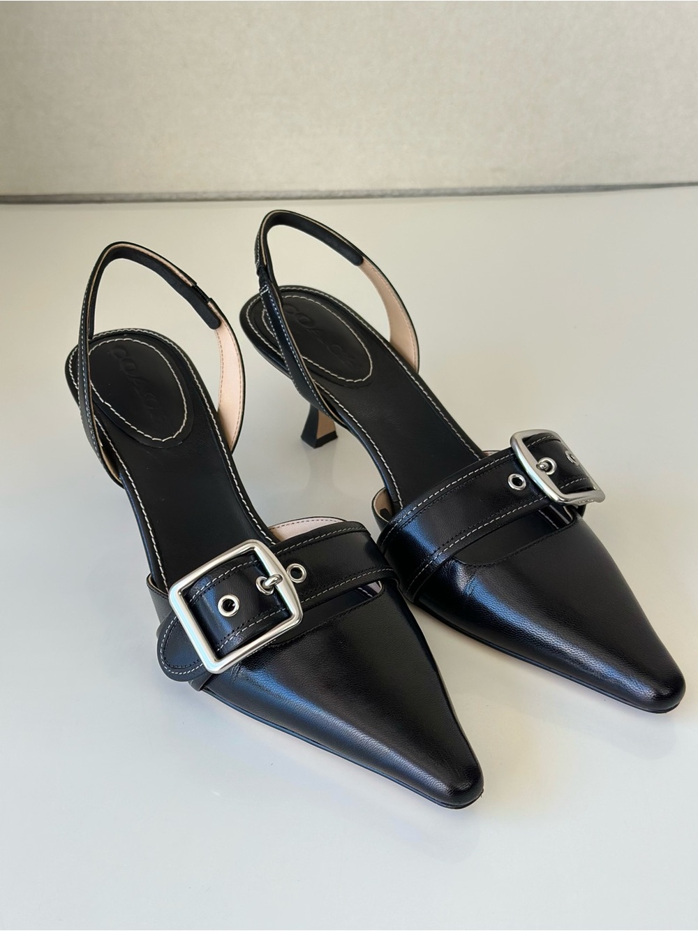 Black Coach Women’s Margot Slingbacks Signature Kitten Heels Sz 7 🖤